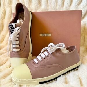 Miu Miu Luxury Pink Tennis Shoes/Rubber Shell Toe & Nappa Leather